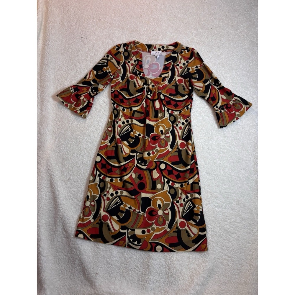 Jude Connally Shift Dress Womens XS Multicolor Excellent Bell Sleeve Mod Retro